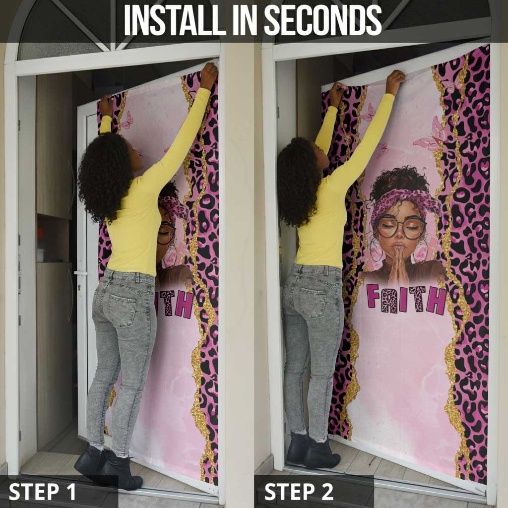 Black Her Story Door Cover Faith Pink Leopard - Wonder Print Shop
