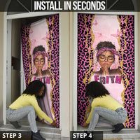 Black Her Story Door Cover Faith Pink Leopard - Wonder Print Shop