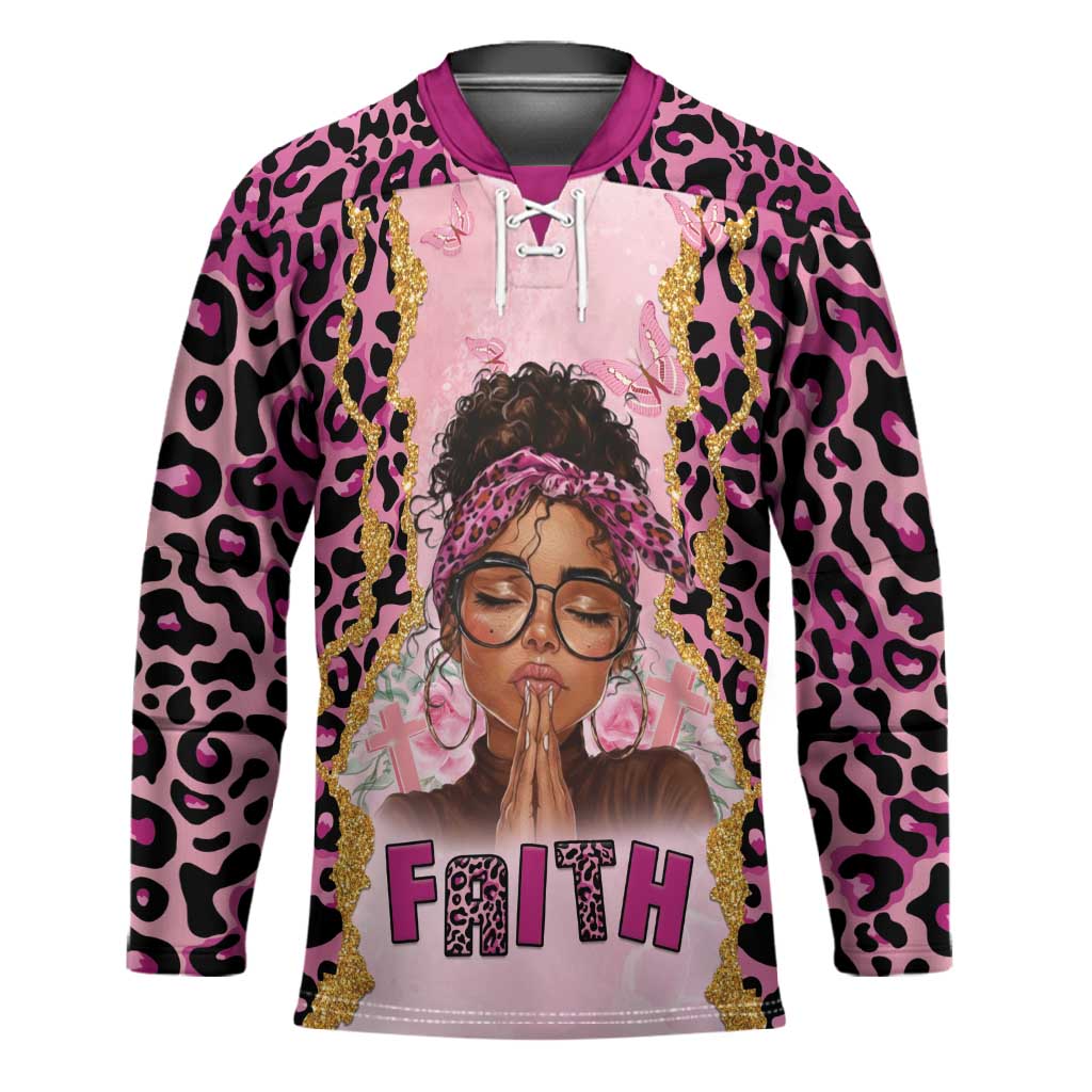 Black Her Story Hockey Jersey Faith Pink Leopard - Wonder Print Shop