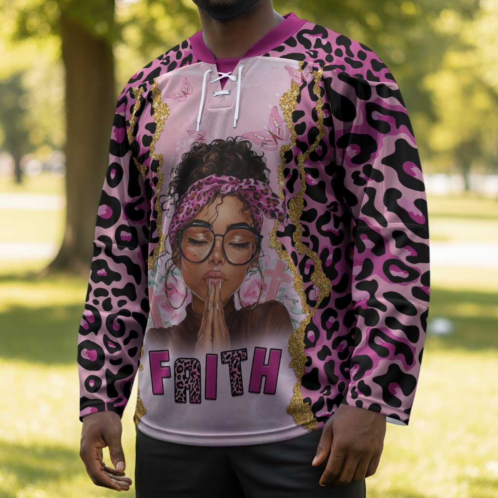 Black Her Story Hockey Jersey Faith Pink Leopard - Wonder Print Shop