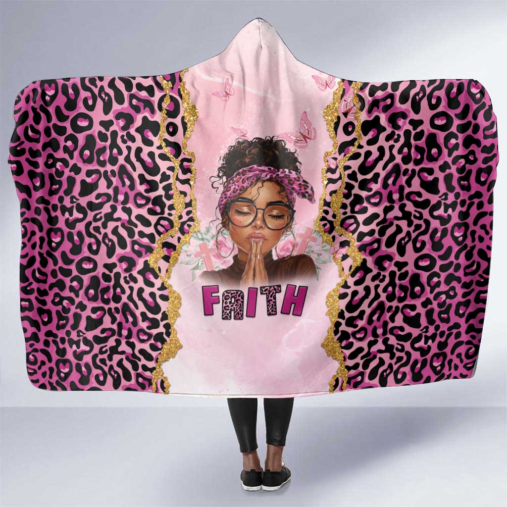 Black Her Story Hooded Blanket Faith Pink Leopard - Wonder Print Shop
