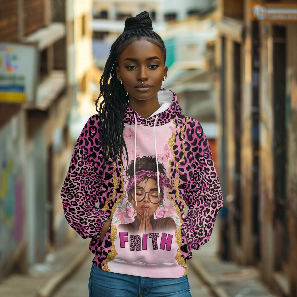 Black Her Story Hoodie Faith Pink Leopard - Wonder Print Shop