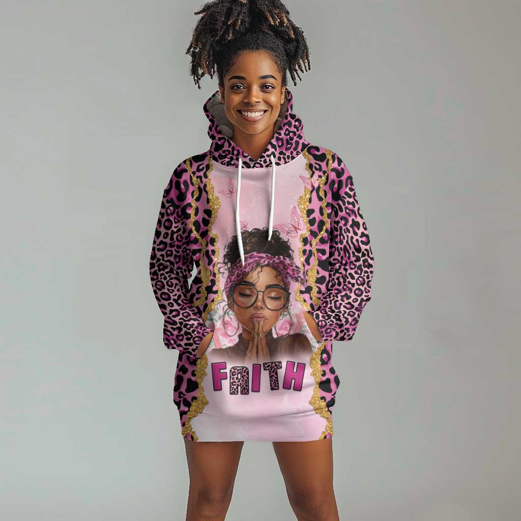 Black Her Story Hoodie Dress Faith Pink Leopard - Wonder Print Shop