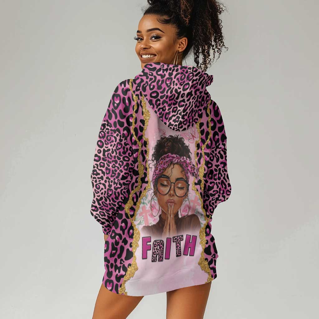 Black Her Story Hoodie Dress Faith Pink Leopard - Wonder Print Shop