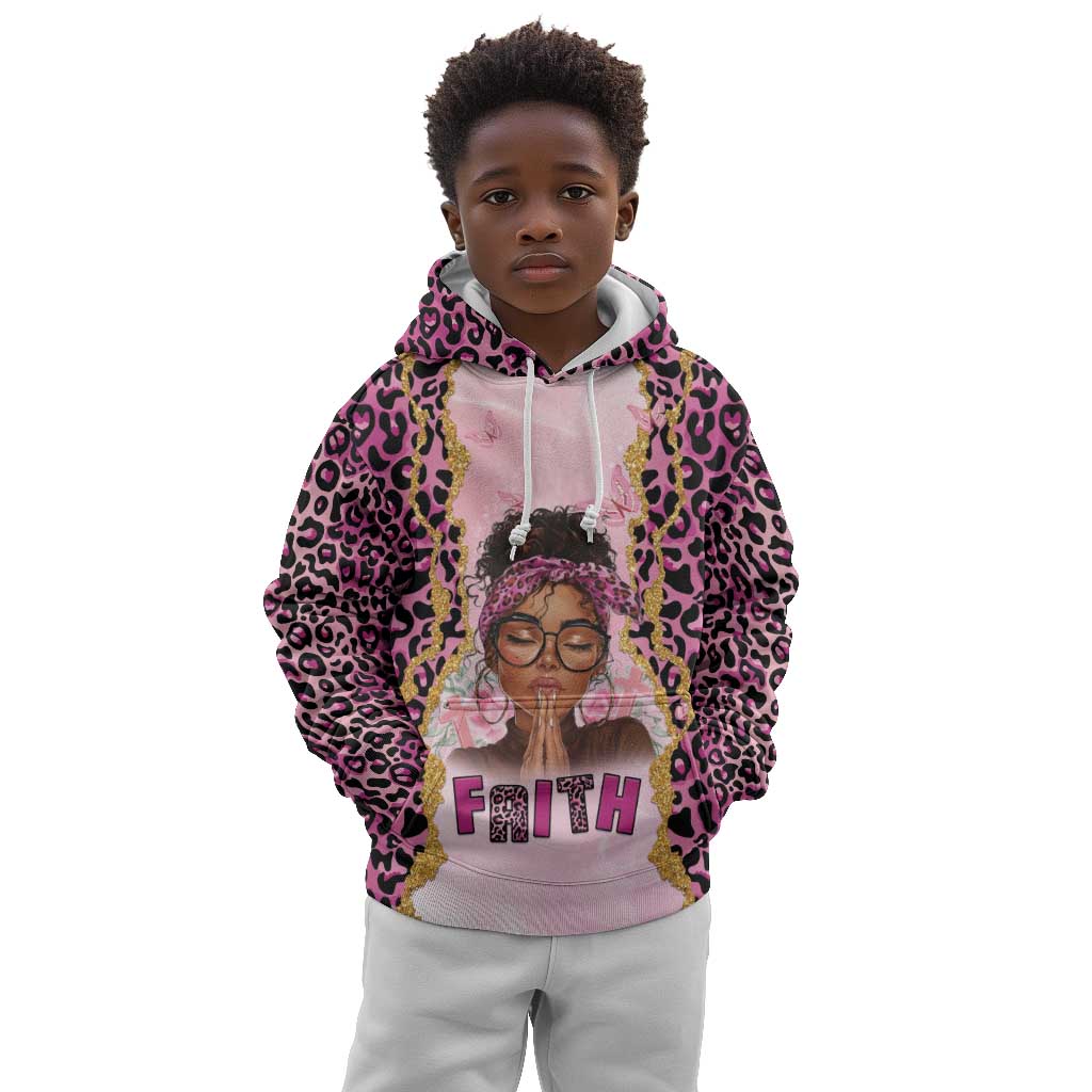 Black Her Story Kid Hoodie Faith Pink Leopard - Wonder Print Shop