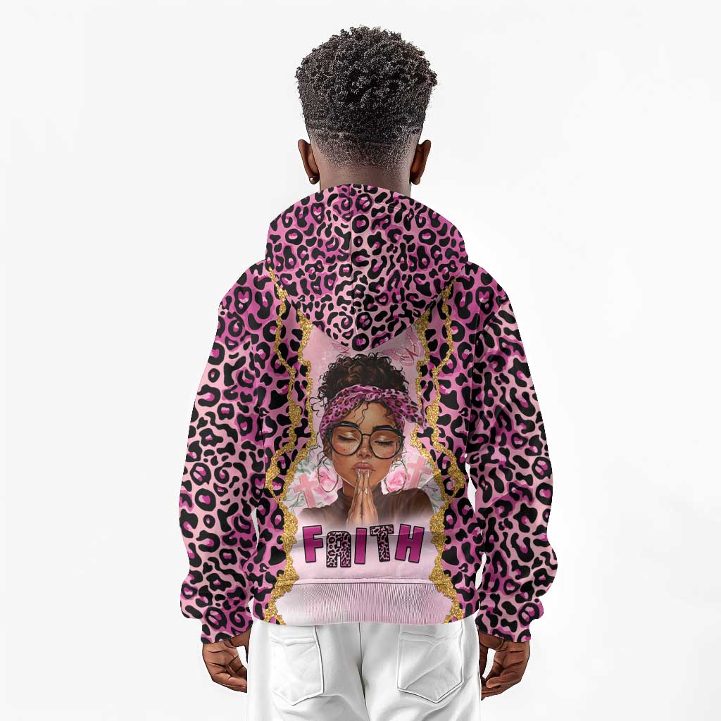 Black Her Story Kid Hoodie Faith Pink Leopard - Wonder Print Shop
