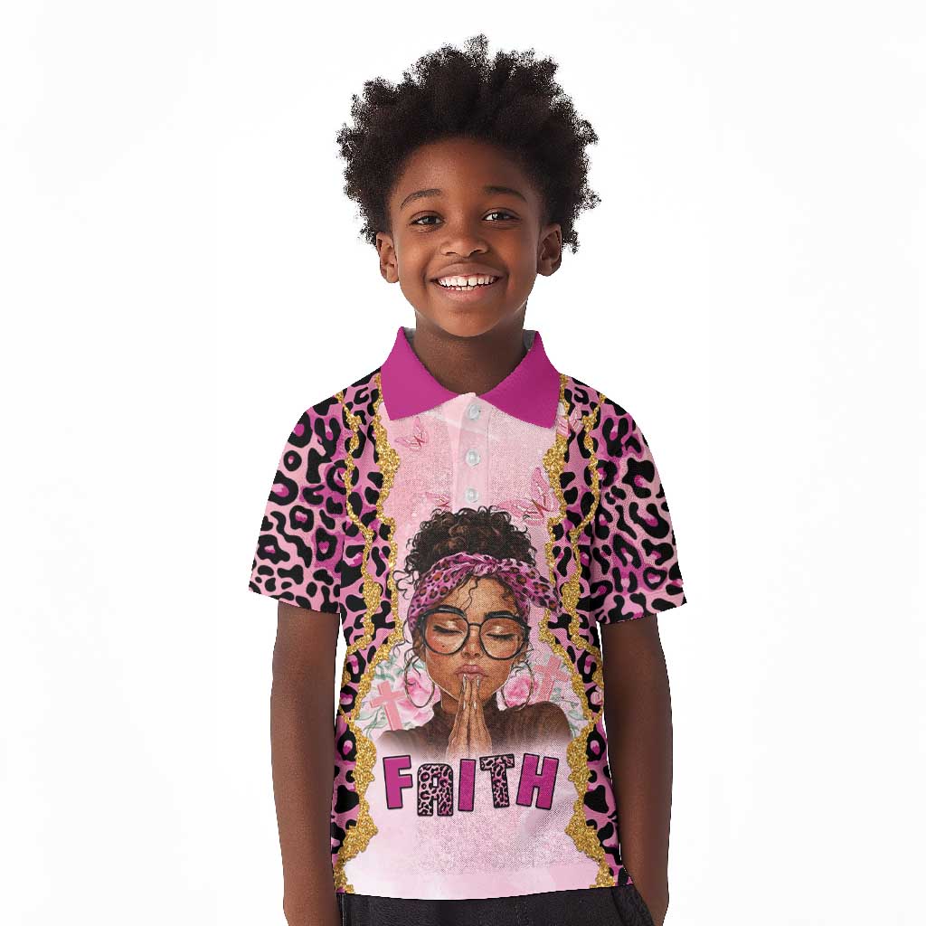 Black Her Story Kid Polo Shirt Faith Pink Leopard - Wonder Print Shop