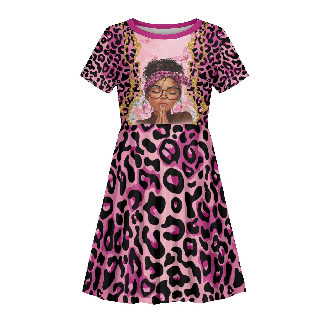 Black Her Story Kid Short Sleeve Dress Faith Pink Leopard - Wonder Print Shop