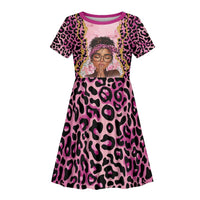 Black Her Story Kid Short Sleeve Dress Faith Pink Leopard - Wonder Print Shop