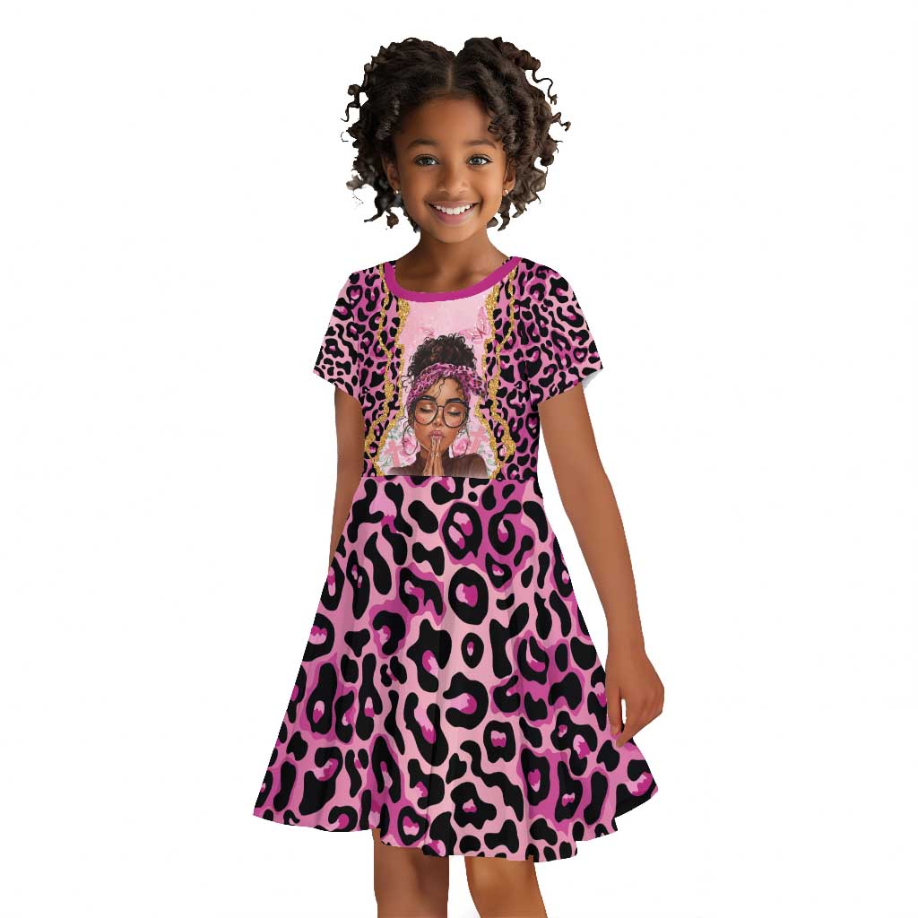 Black Her Story Kid Short Sleeve Dress Faith Pink Leopard - Wonder Print Shop