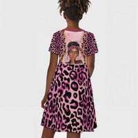 Black Her Story Kid Short Sleeve Dress Faith Pink Leopard - Wonder Print Shop