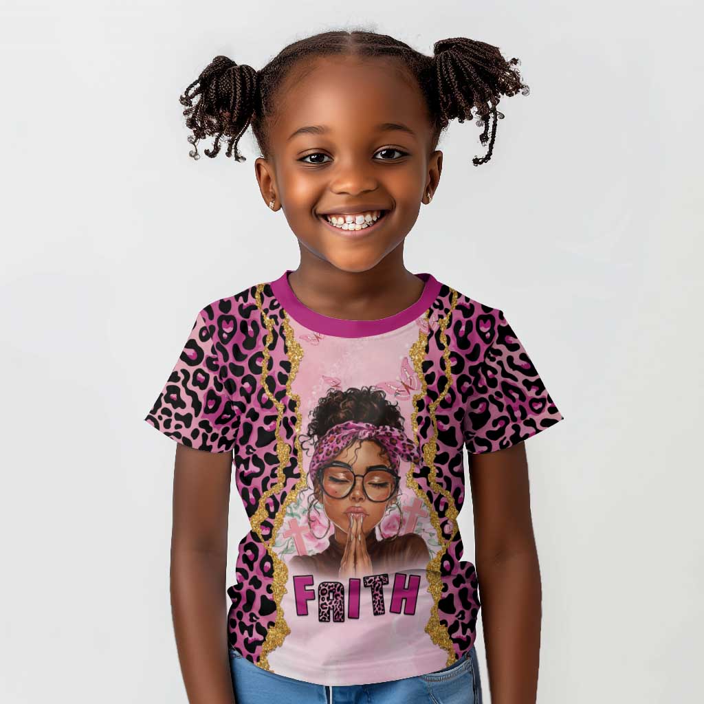Black Her Story Kid T shirt Faith Pink Leopard - Wonder Print Shop