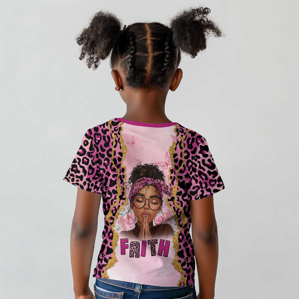 Black Her Story Kid T shirt Faith Pink Leopard - Wonder Print Shop