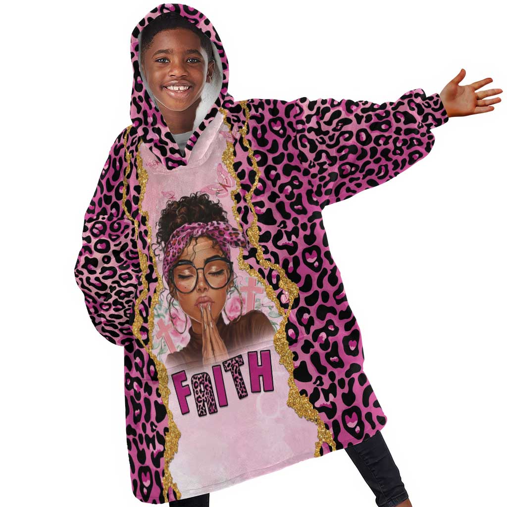 Black Her Story Kid Wearable Blanket Hoodie Faith Pink Leopard - Wonder Print Shop