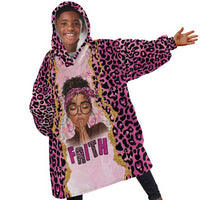 Black Her Story Kid Wearable Blanket Hoodie Faith Pink Leopard - Wonder Print Shop