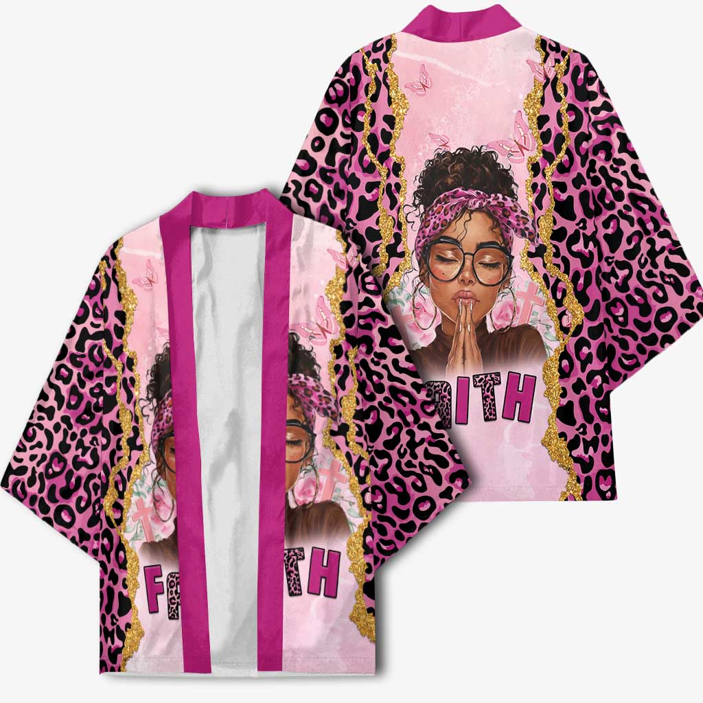Black Her Story Kimono Faith Pink Leopard - Wonder Print Shop