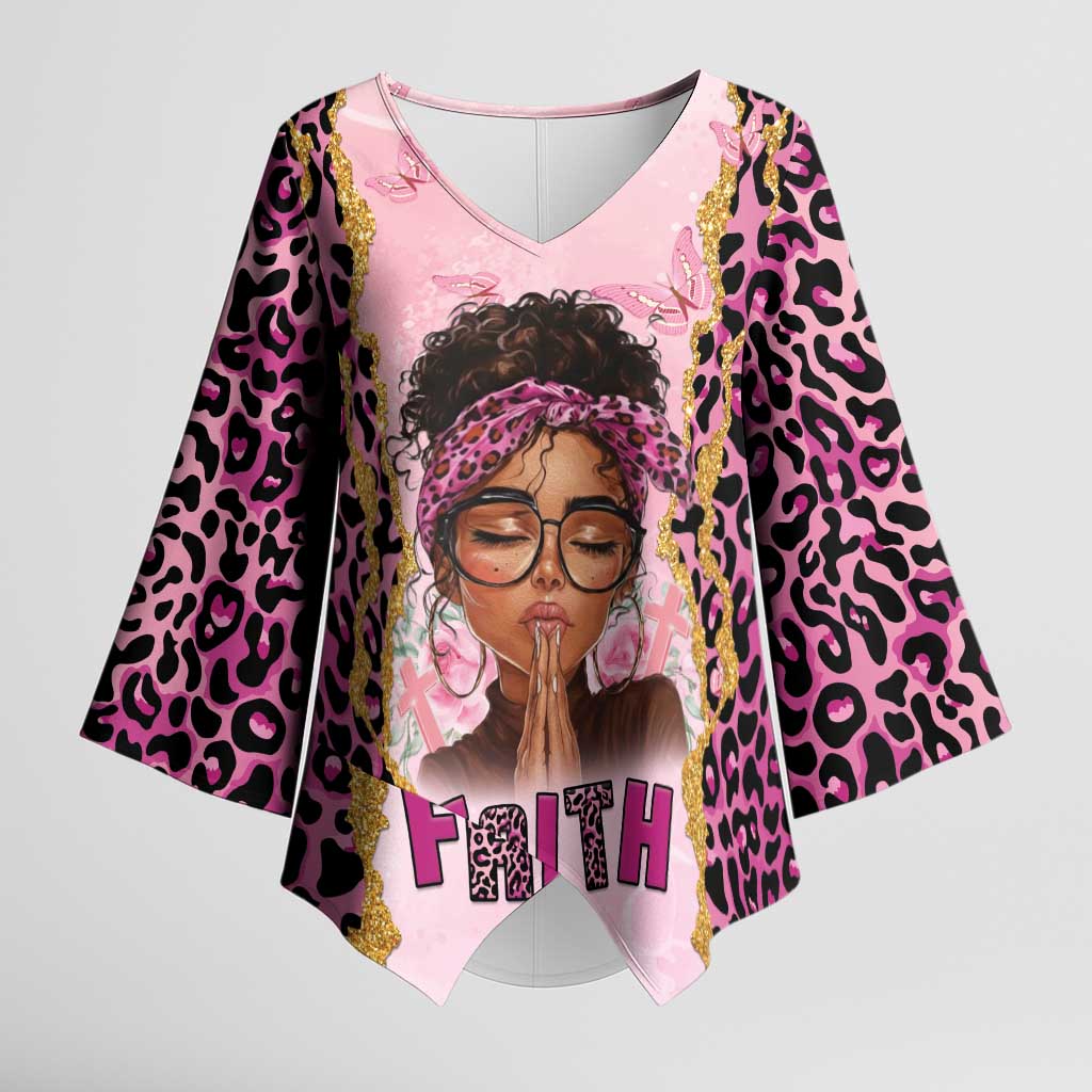 Black Her Story Kimono Sleeve Blouse Faith Pink Leopard - Wonder Print Shop