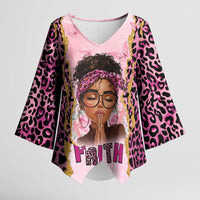 Black Her Story Kimono Sleeve Blouse Faith Pink Leopard - Wonder Print Shop