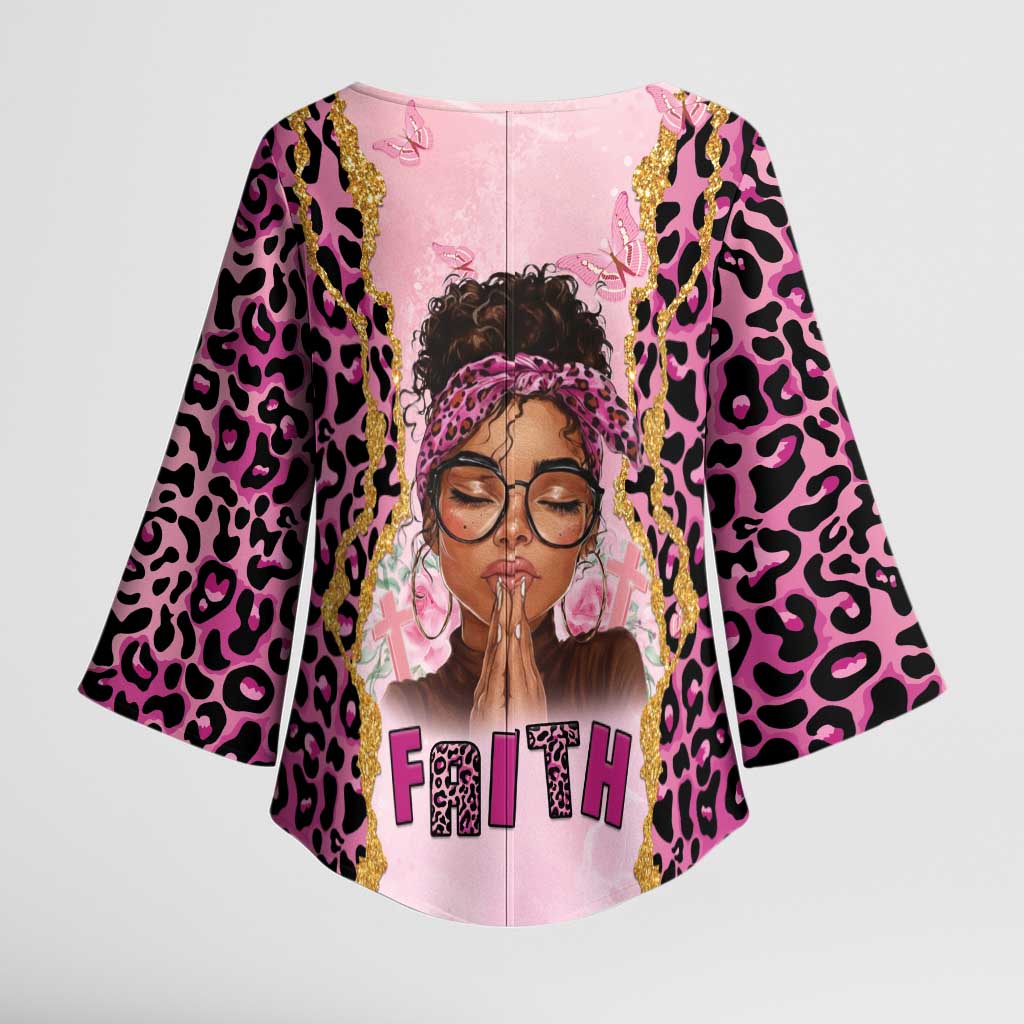 Black Her Story Kimono Sleeve Blouse Faith Pink Leopard - Wonder Print Shop