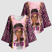 Black Her Story Kimono Sleeve Blouse Faith Pink Leopard - Wonder Print Shop