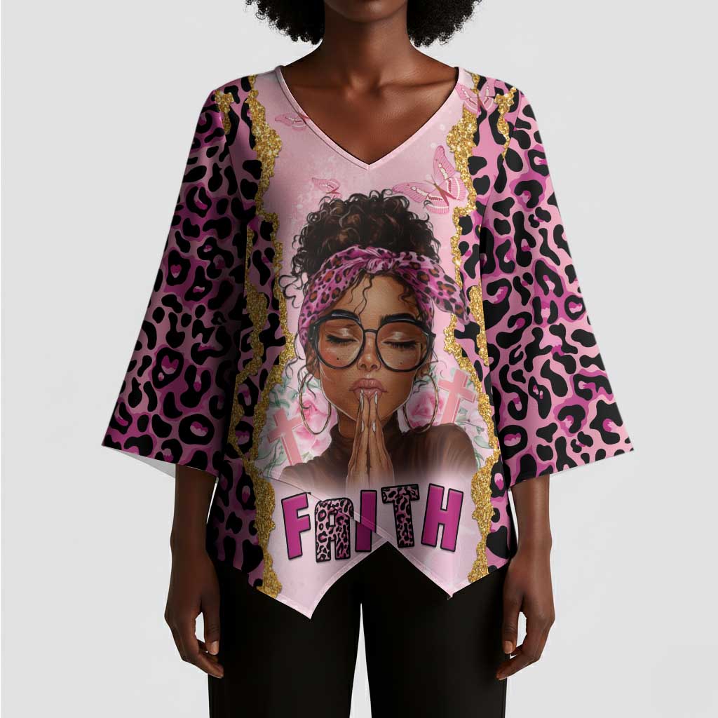 Black Her Story Kimono Sleeve Blouse Faith Pink Leopard - Wonder Print Shop