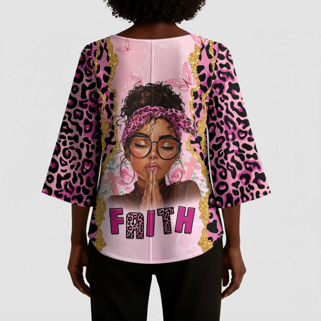 Black Her Story Kimono Sleeve Blouse Faith Pink Leopard - Wonder Print Shop