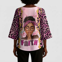 Black Her Story Kimono Sleeve Blouse Faith Pink Leopard - Wonder Print Shop