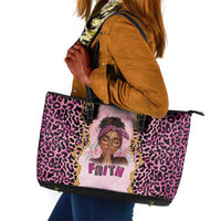 Black Her Story Leather Tote Bag Faith Pink Leopard - Wonder Print Shop