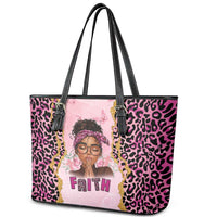 Black Her Story Leather Tote Bag Faith Pink Leopard - Wonder Print Shop