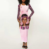Black Her Story Long Sleeve Bodycon Dress Faith Pink Leopard - Wonder Print Shop