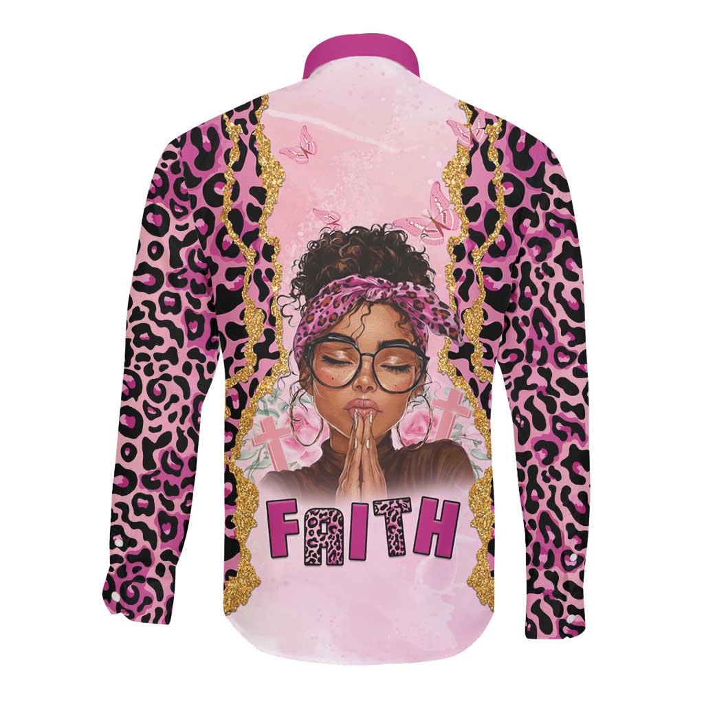 Black Her Story Long Sleeve Button Shirt Faith Pink Leopard - Wonder Print Shop