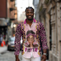 Black Her Story Long Sleeve Button Shirt Faith Pink Leopard - Wonder Print Shop