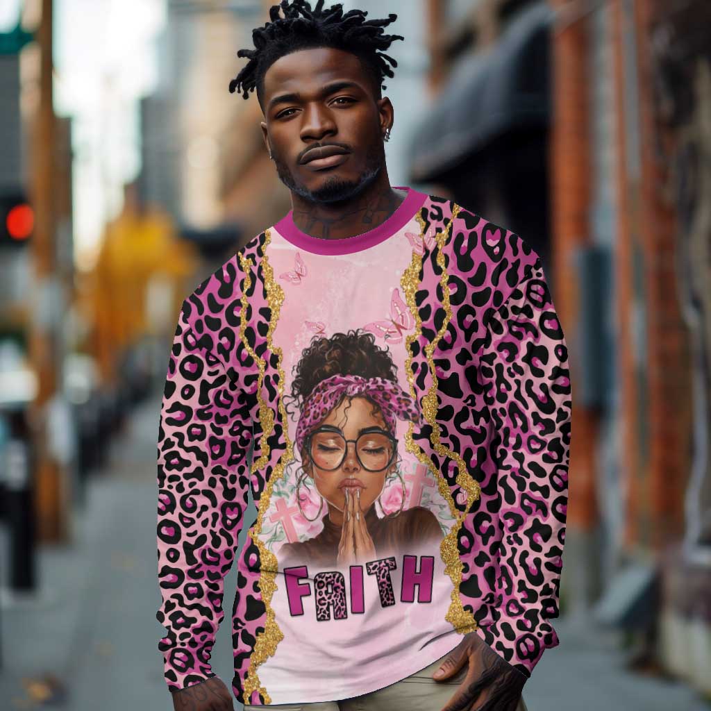Black Her Story Long Sleeve Shirt Faith Pink Leopard - Wonder Print Shop
