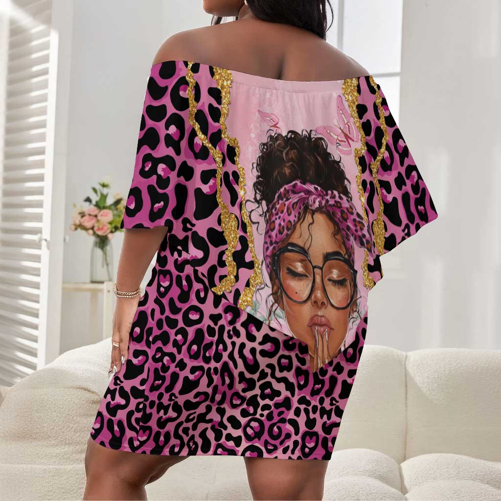 Black Her Story Off Shoulder Short Dress Faith Pink Leopard - Wonder Print Shop
