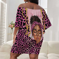 Black Her Story Off Shoulder Short Dress Faith Pink Leopard - Wonder Print Shop