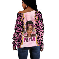 Black Her Story Off Shoulder Sweater Faith Pink Leopard - Wonder Print Shop