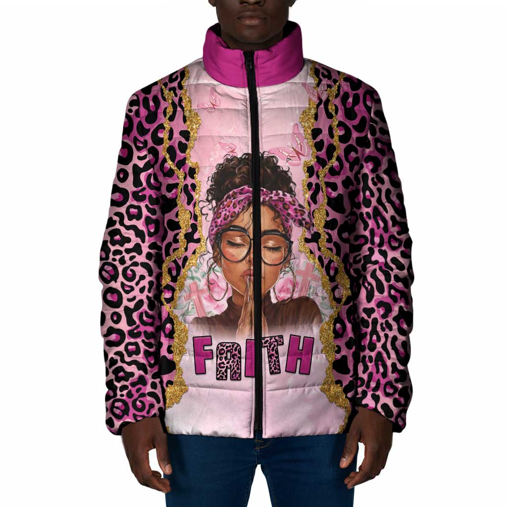 Black Her Story Padded Jacket Faith Pink Leopard - Wonder Print Shop