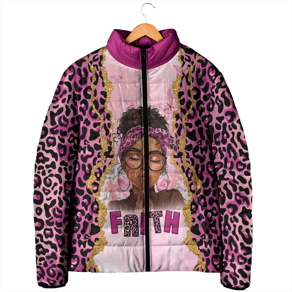 Black Her Story Padded Jacket Faith Pink Leopard - Wonder Print Shop