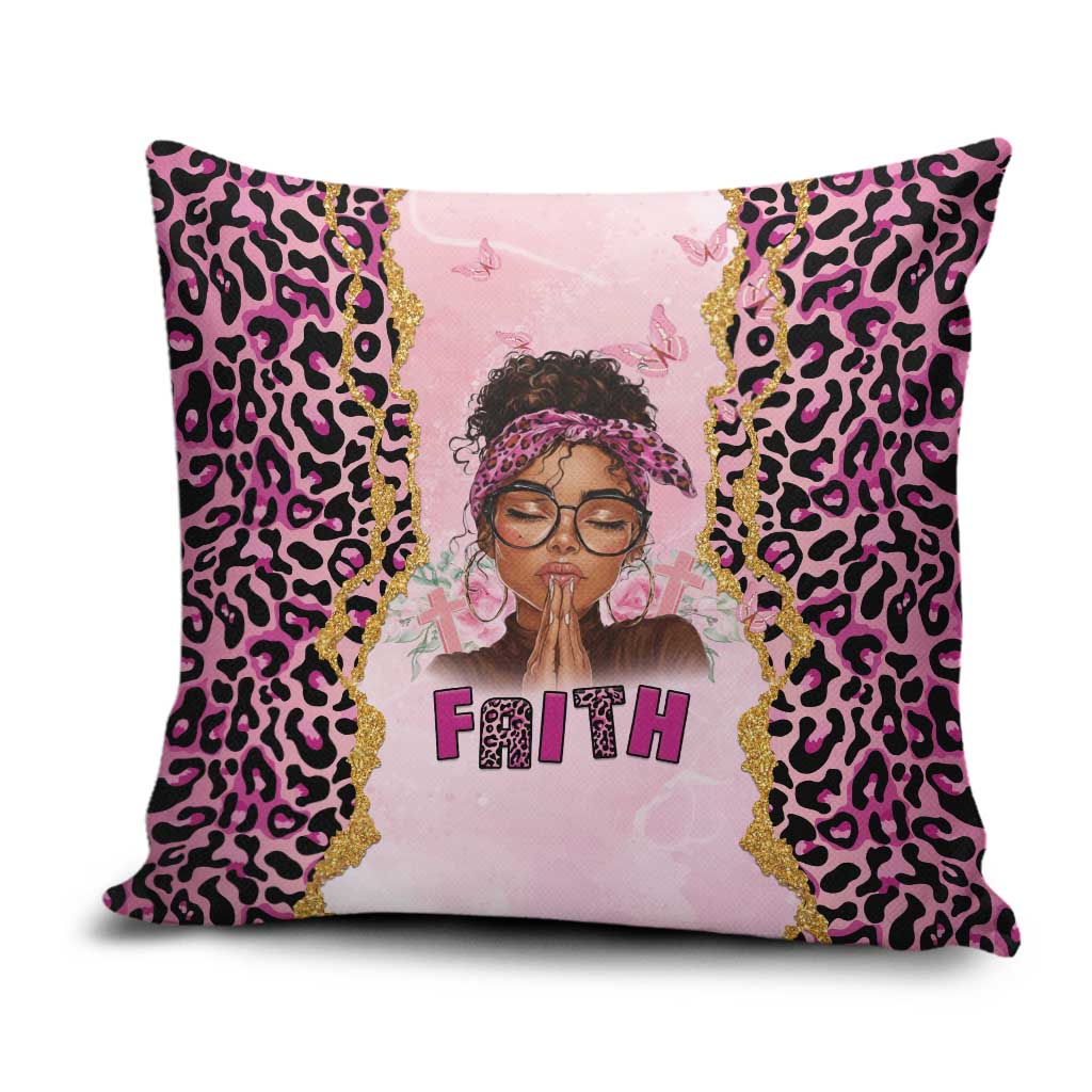 Black Her Story Pillow Cover Faith Pink Leopard - Wonder Print Shop