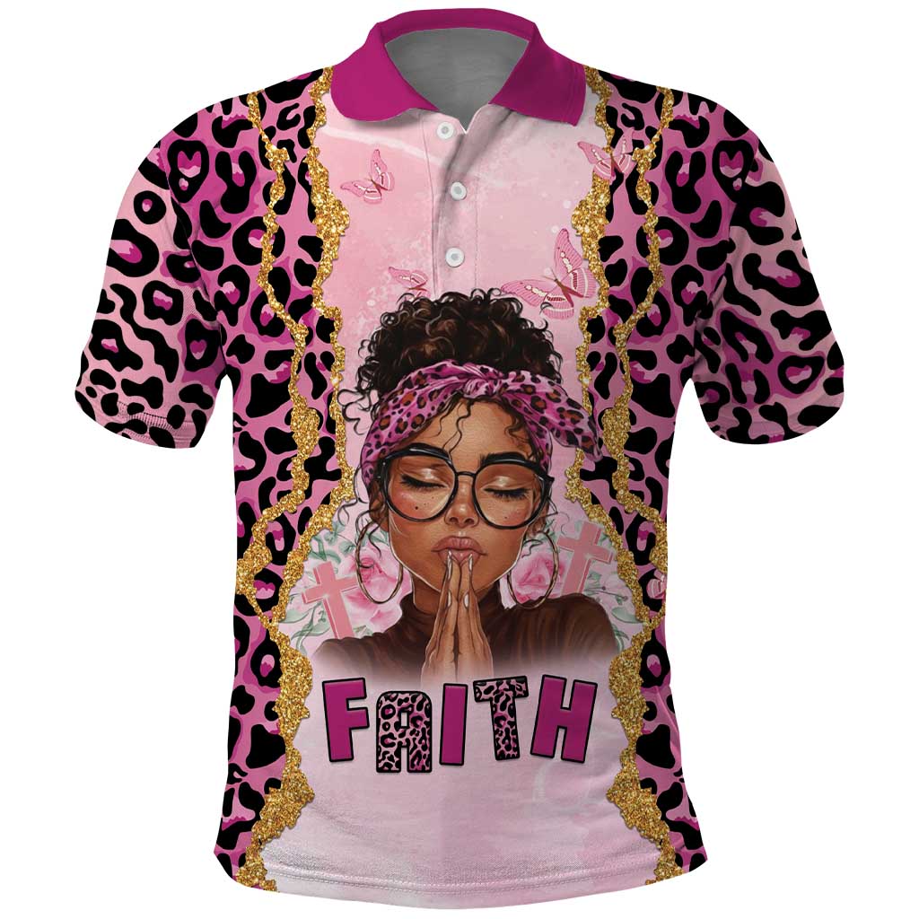 Black Her Story Polo Shirt Faith Pink Leopard - Wonder Print Shop