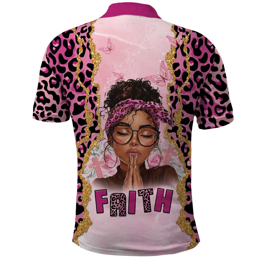 Black Her Story Polo Shirt Faith Pink Leopard - Wonder Print Shop