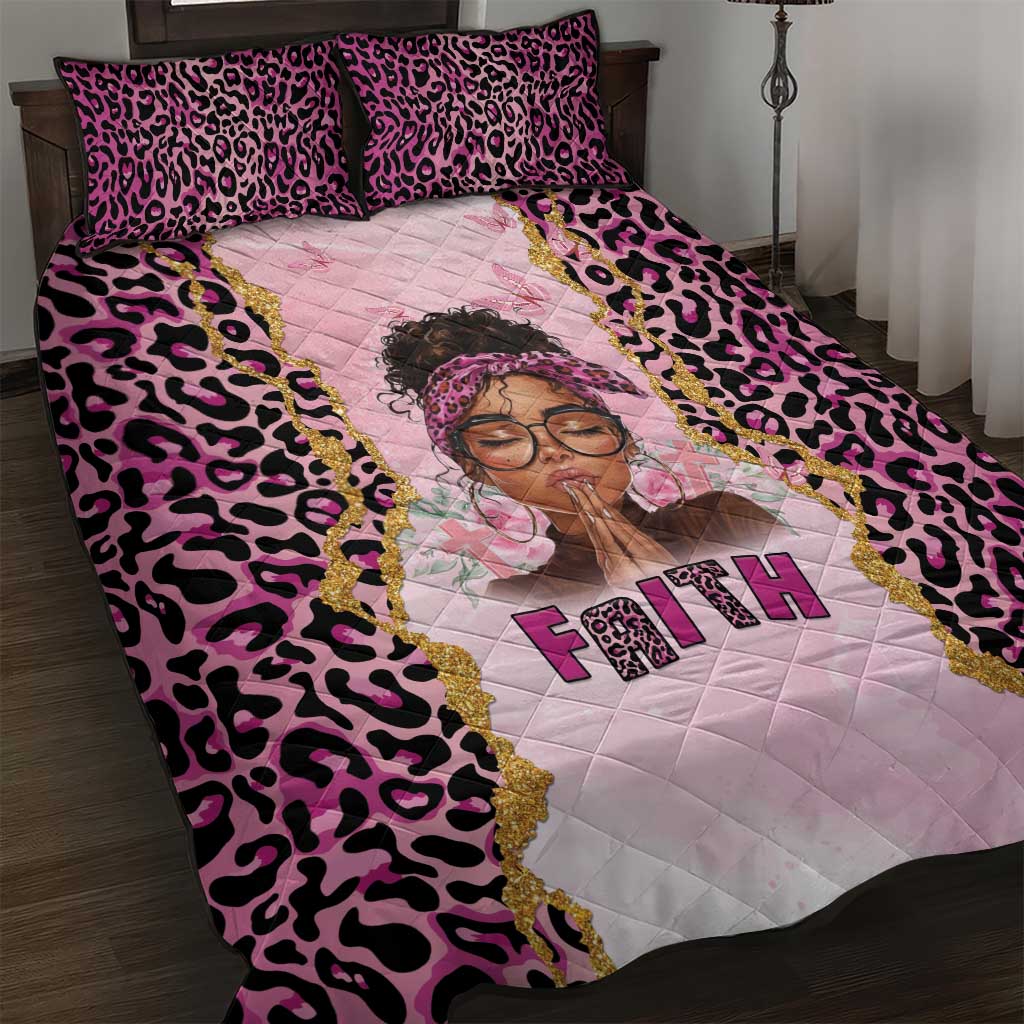 Black Her Story Quilt Bed Set Faith Pink Leopard - Wonder Print Shop