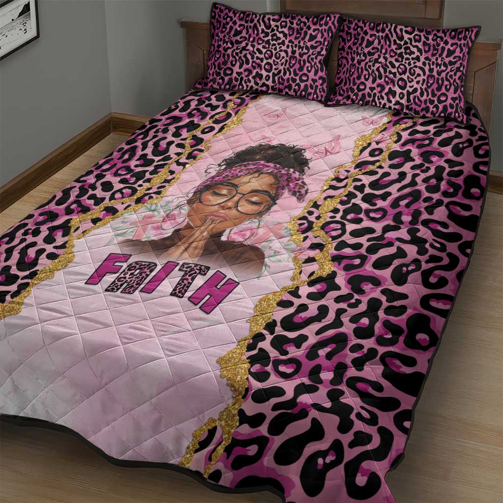 Black Her Story Quilt Bed Set Faith Pink Leopard - Wonder Print Shop