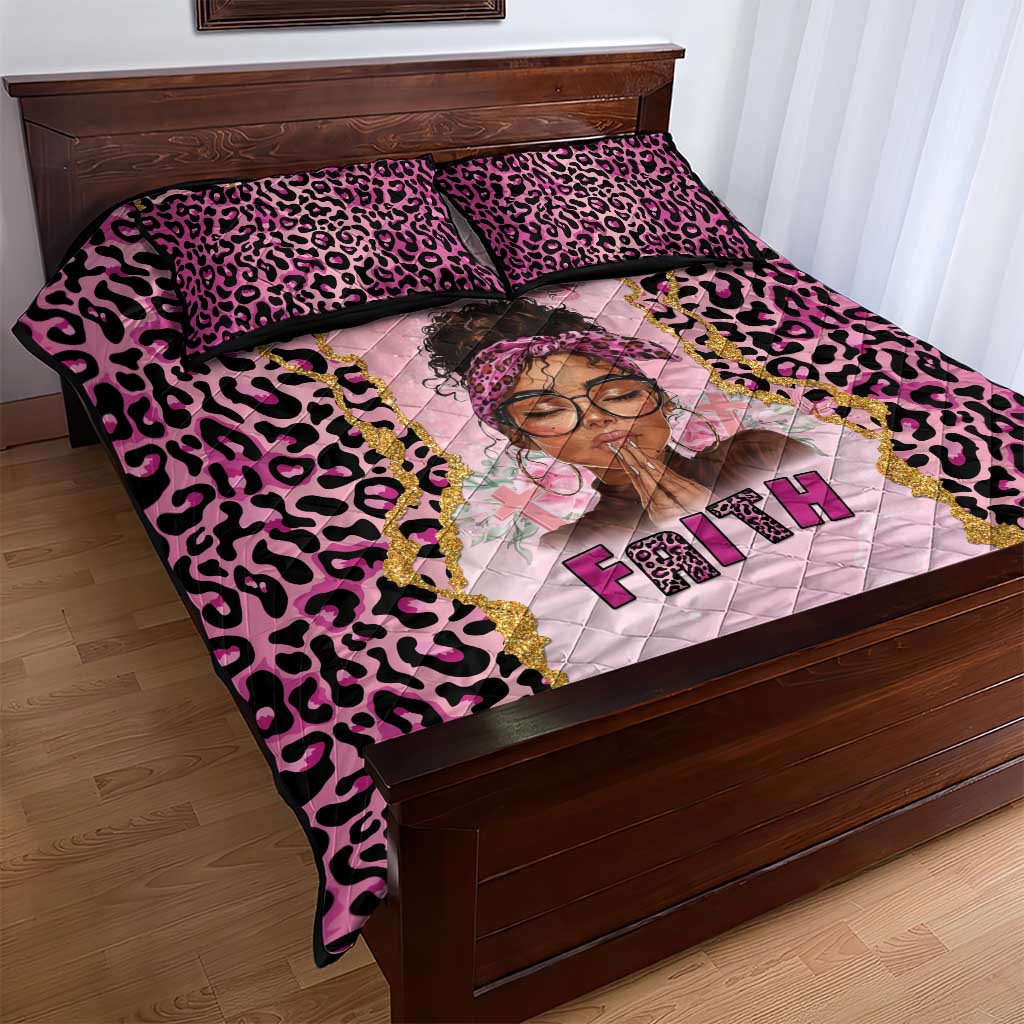 Black Her Story Quilt Bed Set Faith Pink Leopard - Wonder Print Shop