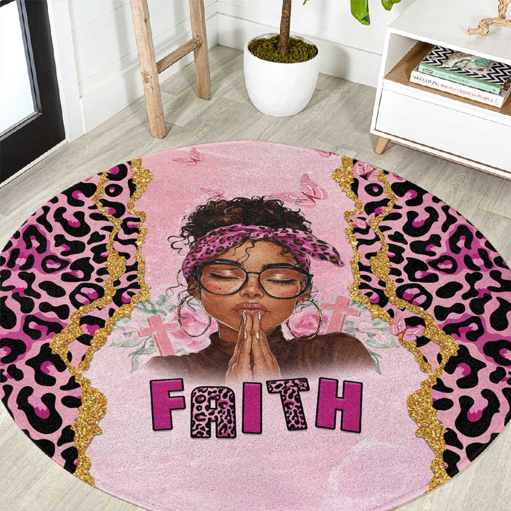 Black Her Story Round Carpet Faith Pink Leopard - Wonder Print Shop