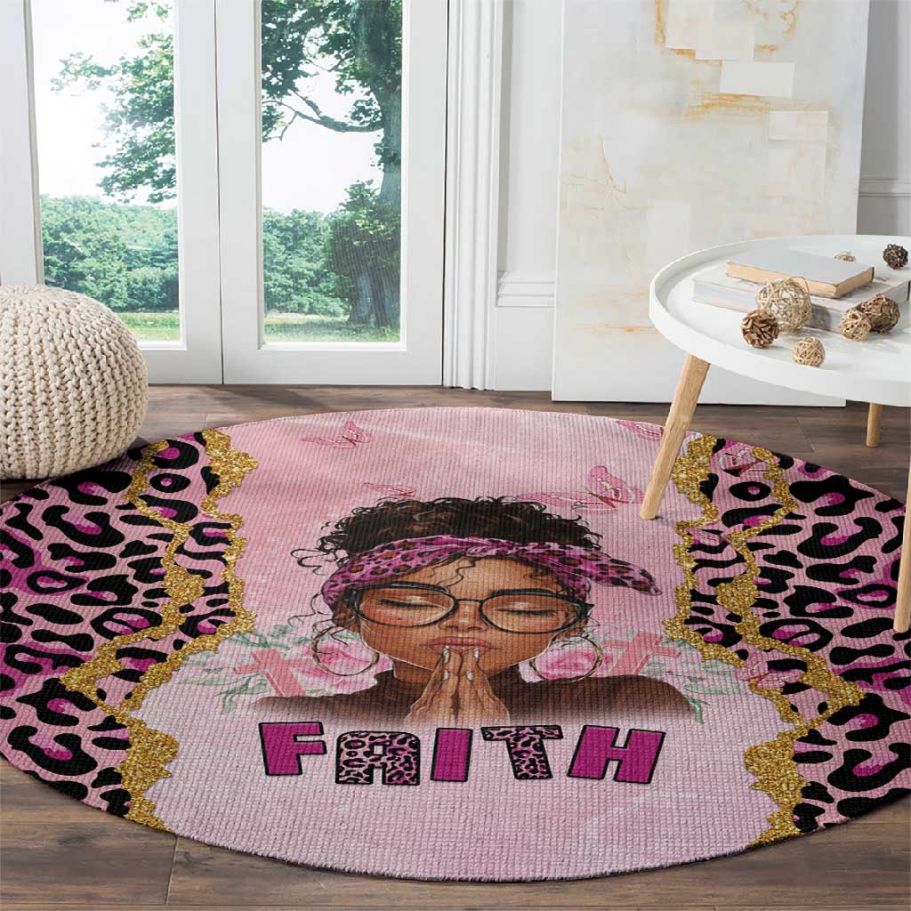 Black Her Story Round Carpet Faith Pink Leopard - Wonder Print Shop