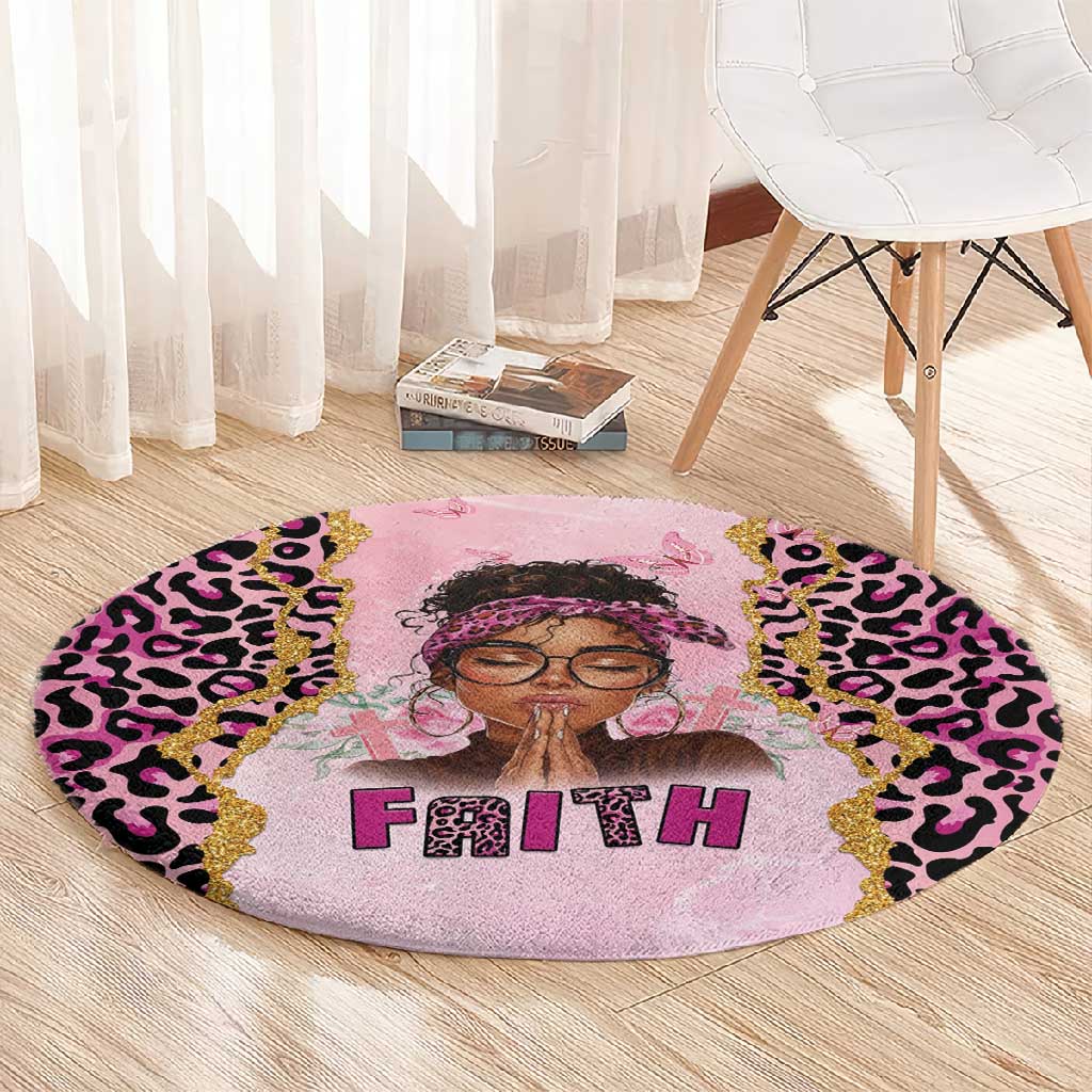 Black Her Story Round Carpet Faith Pink Leopard - Wonder Print Shop
