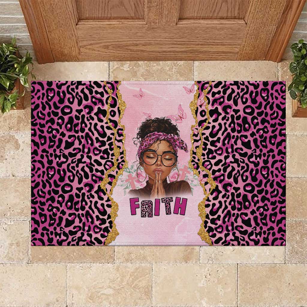 Black Her Story Rubber Doormat Faith Pink Leopard - Wonder Print Shop