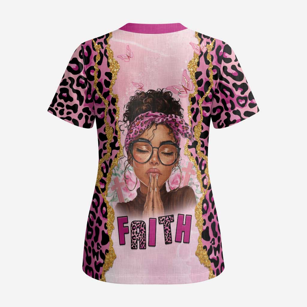 Black Her Story Scrub Top Faith Pink Leopard - Wonder Print Shop