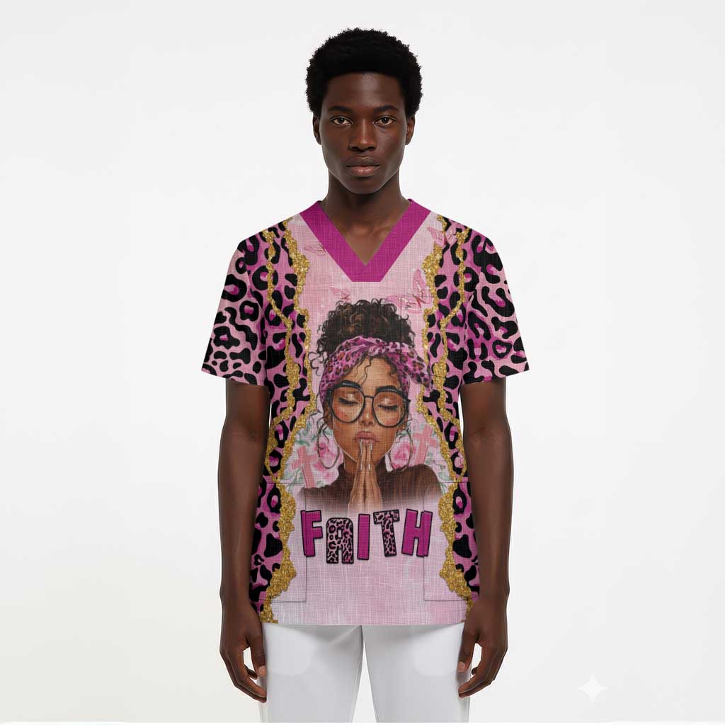 Black Her Story Scrub Top Faith Pink Leopard - Wonder Print Shop